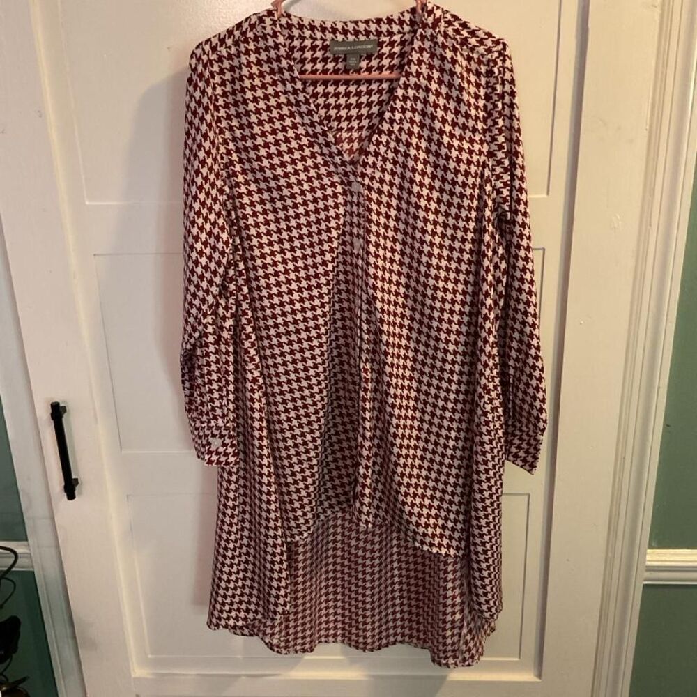Jessica London red and white houndstooth button up dress Size 16 #houndstooth
